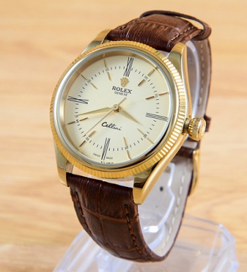 Đồng hồ dây da Rolex Geneve - mẫu 33 gold - PHONG THỦY